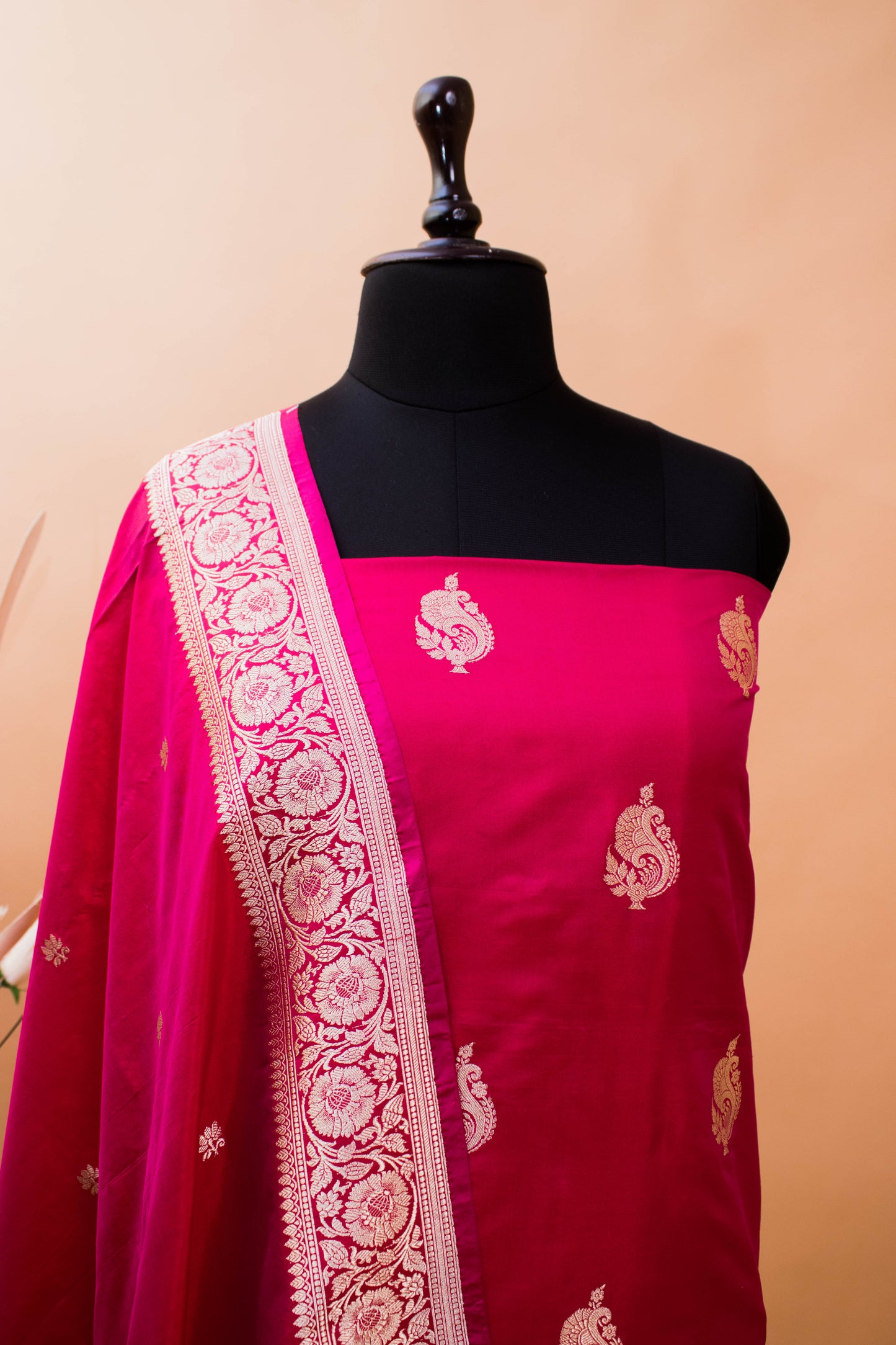 Handloom Banarasi Pure Katan Silk Suit Fabric-Pink