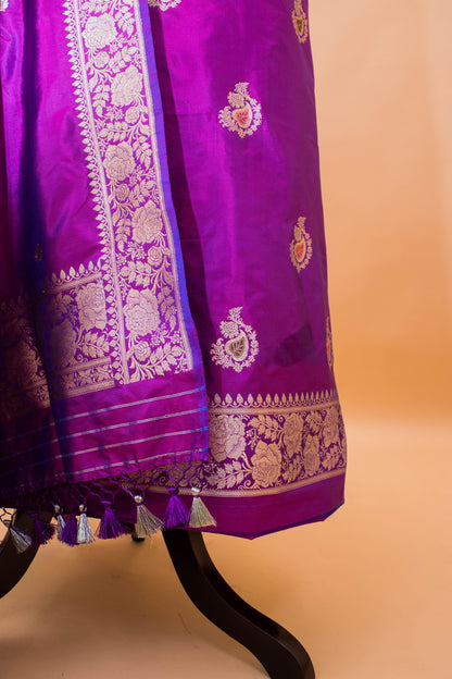 Handloom Banarasi Tifi Butti Suit Fabric With Samall Butti Dupatta-Purple