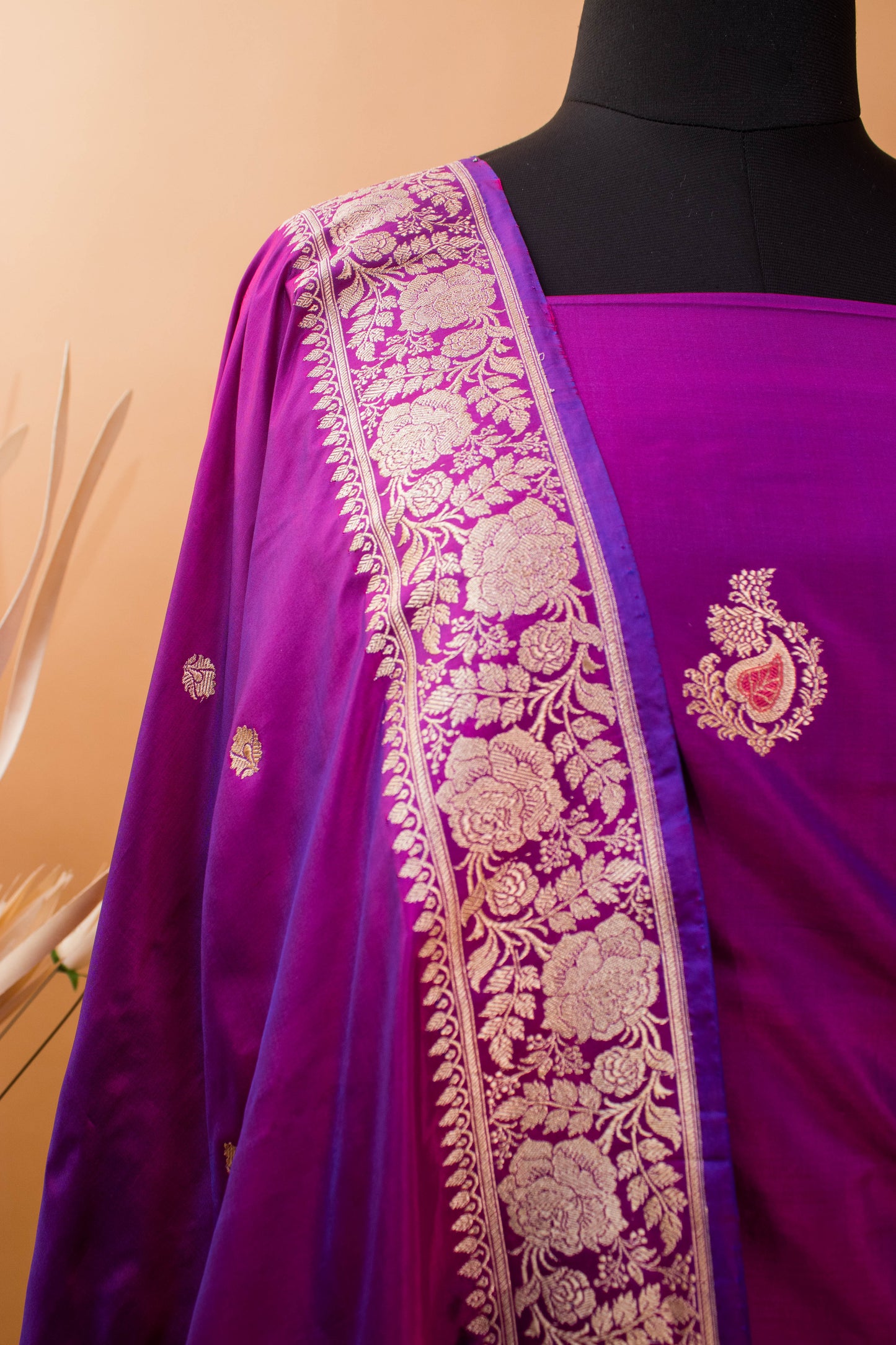 Handloom Banarasi Tifi Butti Suit Fabric With Samall Butti Dupatta-Purple