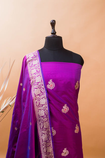 Handloom Banarasi Tifi Butti Suit Fabric With Samall Butti Dupatta-Purple