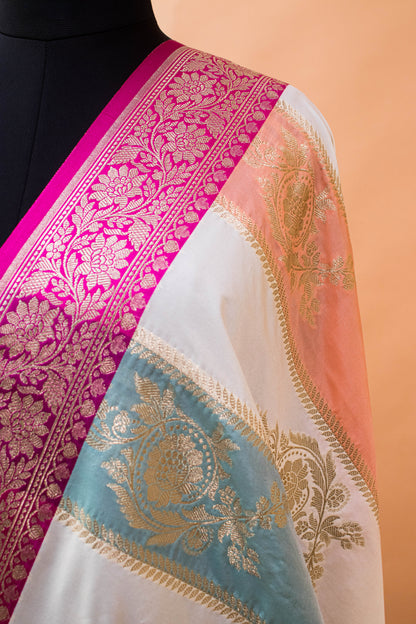 Traditional Banarasi Rangkaat Weaving With Contrast Border And Pallu-Multi Color