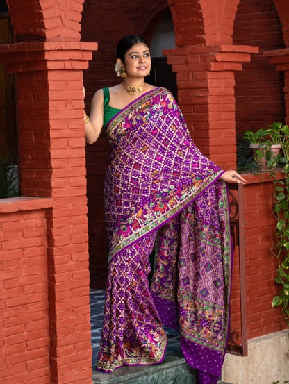 Khaddi Bandhej With Meenakari Border In Pure Georgette Fabric-Purple