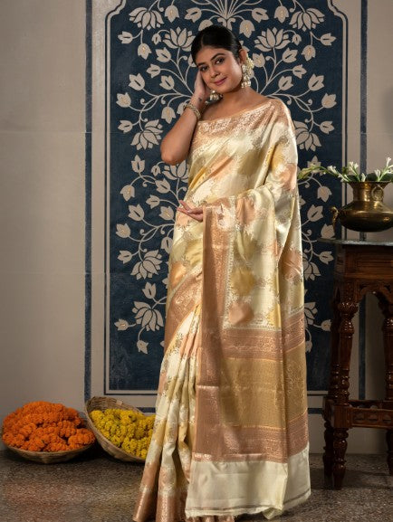 Handloom Banarasi Hand Brush Rangkaat Saree-Multi Color