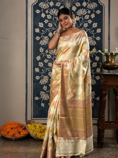 Handloom Banarasi Hand Brush Rangkaat Saree-Multi Color