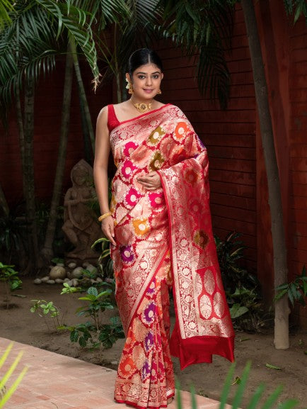 Handloom Banarasi Rangkaat Saree In Pure Kataan Silk Multi Color