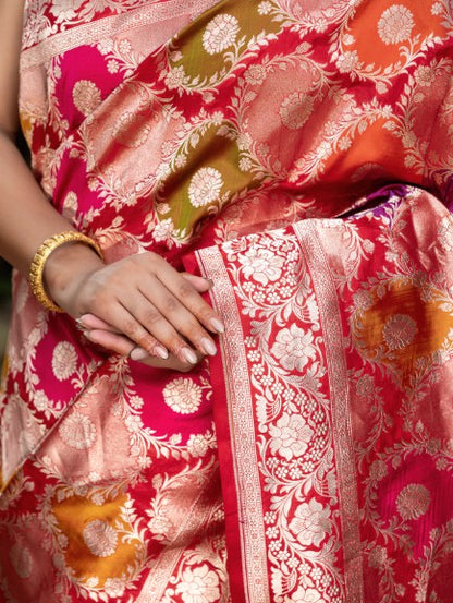 Handloom Banarasi Rangkaat Saree In Pure Kataan Silk Multi Color