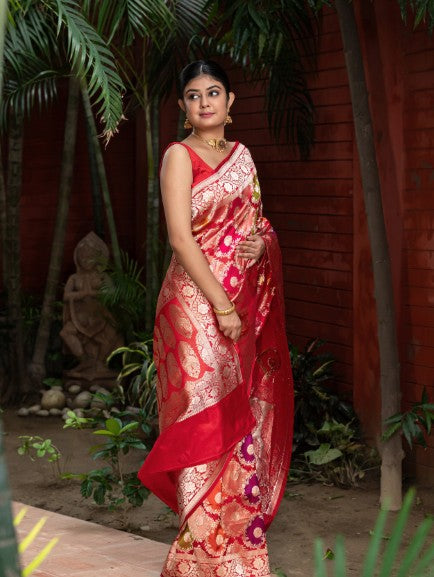 Handloom Banarasi Rangkaat Saree In Pure Kataan Silk Multi Color