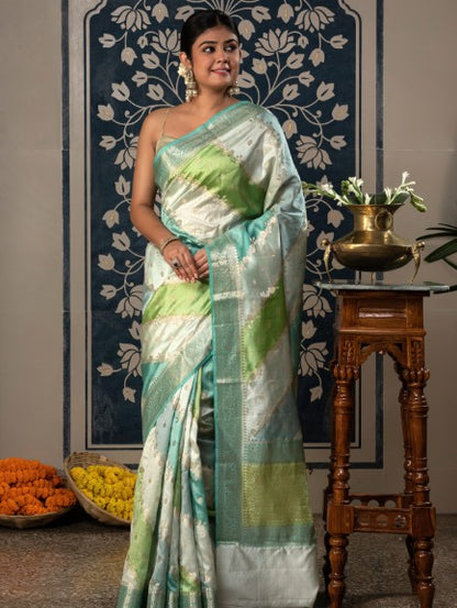 Handloom Banarasi Rangkaat Weaving Saree In Pure Silk-Multi Color