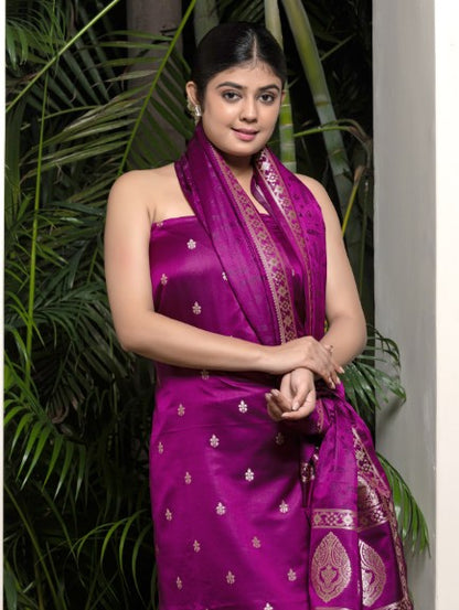 Small Butti Suit Fabric With Tanchui Weaving Dupatta And Bottom 3 Pc Purple