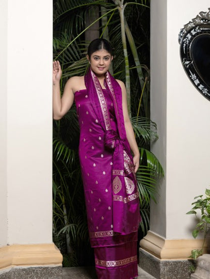 Small Butti Suit Fabric With Tanchui Weaving Dupatta And Bottom 3 Pc Purple