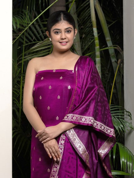 Small Butti Suit Fabric With Tanchui Weaving Dupatta And Bottom 3 Pc Purple