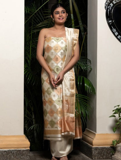 Handloom Banarasi Rangkaat Weaving Suit Fabric With Small Butti Dupatta Multi Color