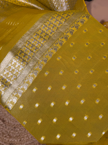 Traditional Banarasi Meenakari Weaved On Georgette Khaddi Saree - Yellow