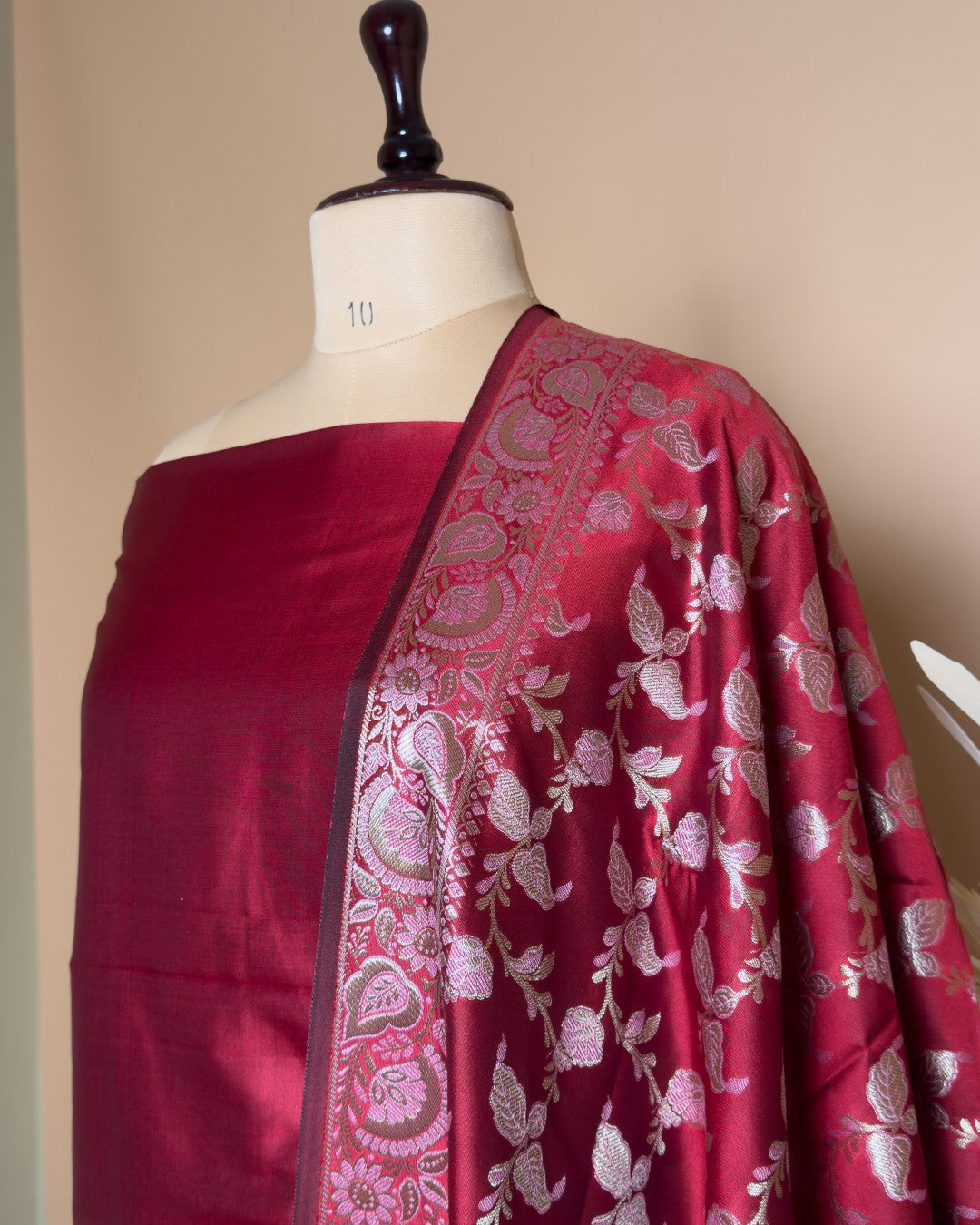 Plain Suit Fabric With Border With Meenakari Jaal Dupatta And Bottom Unstiched Suit Fabric - Red