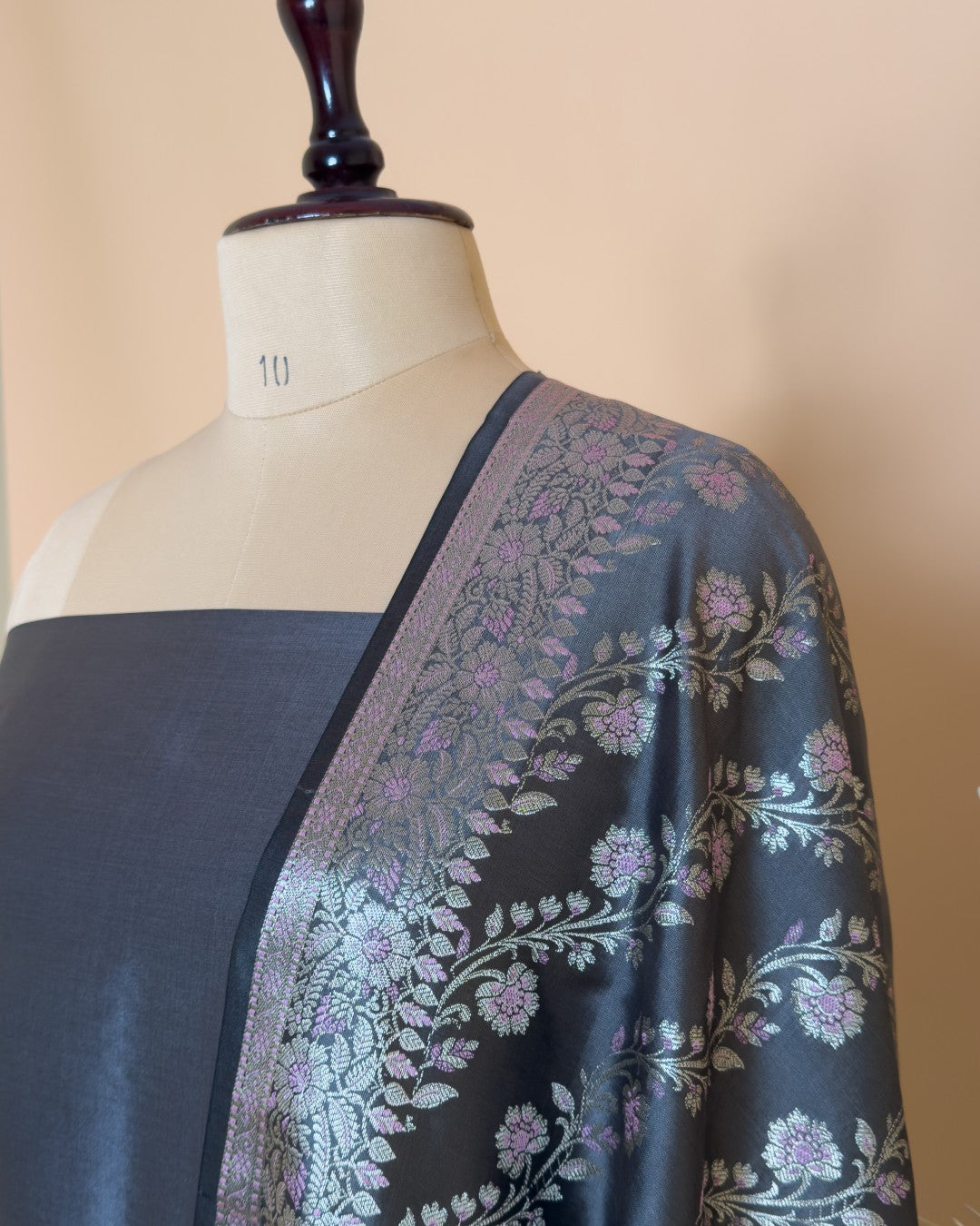 Plain Suit Fabric With Border With Meenakari Jaal Dupatta And Bottom Unstiched Suit Fabric - Grey