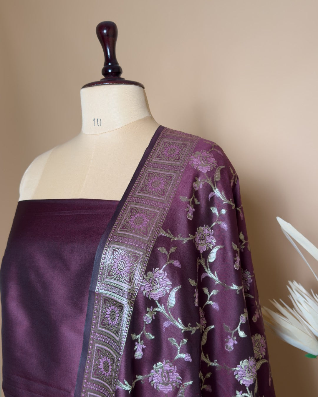 Plain Suit Fabric With Border With Meenakari Jaal Dupatta And Bottom Unstiched Suit Fabric - Wine