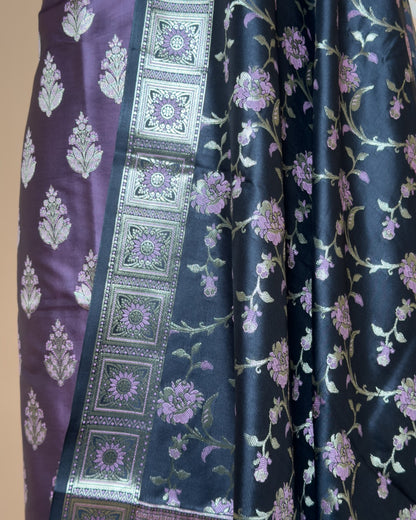 Contrast Daman Border With Meenakari Butti Suit Fabric With Contrast Jaal Dupatta And Border - Purple