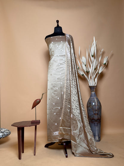 Small Butti Weaved Suit Fabric With Resham Tanchui Dupatta And Bottom -Off White