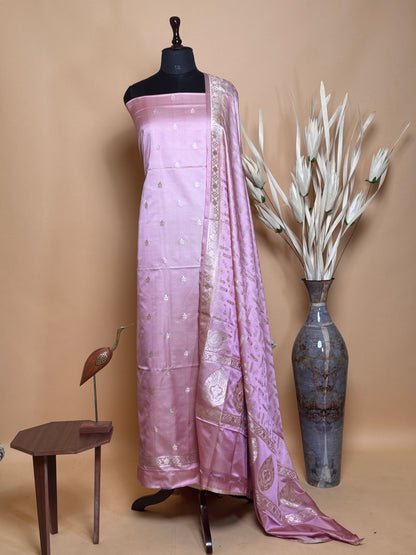 Small Butti Weaved Suit Fabric With Resham Tanchui Dupatta And Bottom -Pink