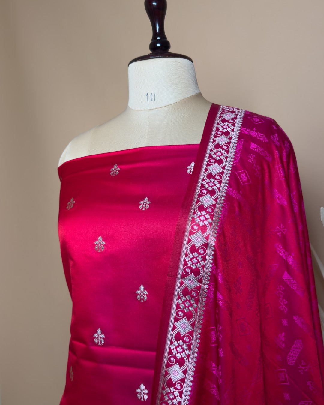 Small Butti Weaved Suit Fabric With Resham Tanchui Dupatta And Bottom - Rani