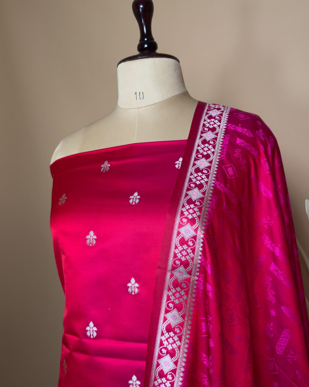 Small Butti Weaved Suit Fabric With Resham Tanchui Dupatta And Bottom - Rani