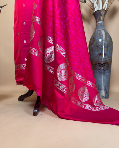 Small Butti Weaved Suit Fabric With Resham Tanchui Dupatta And Bottom - Rani