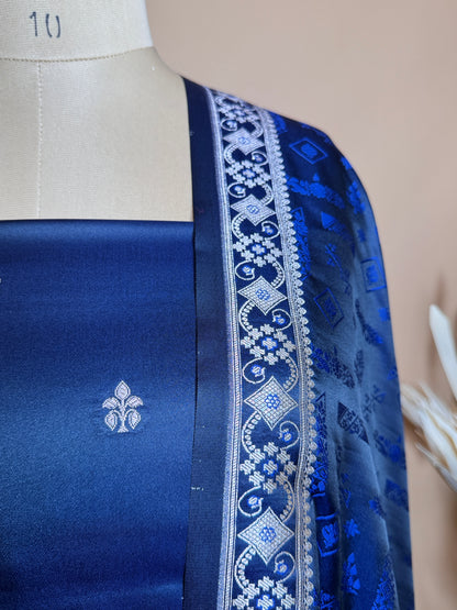Small Butti Weaved Suit Fabric With Resham Tanchui Dupatta And Bottom - Blue