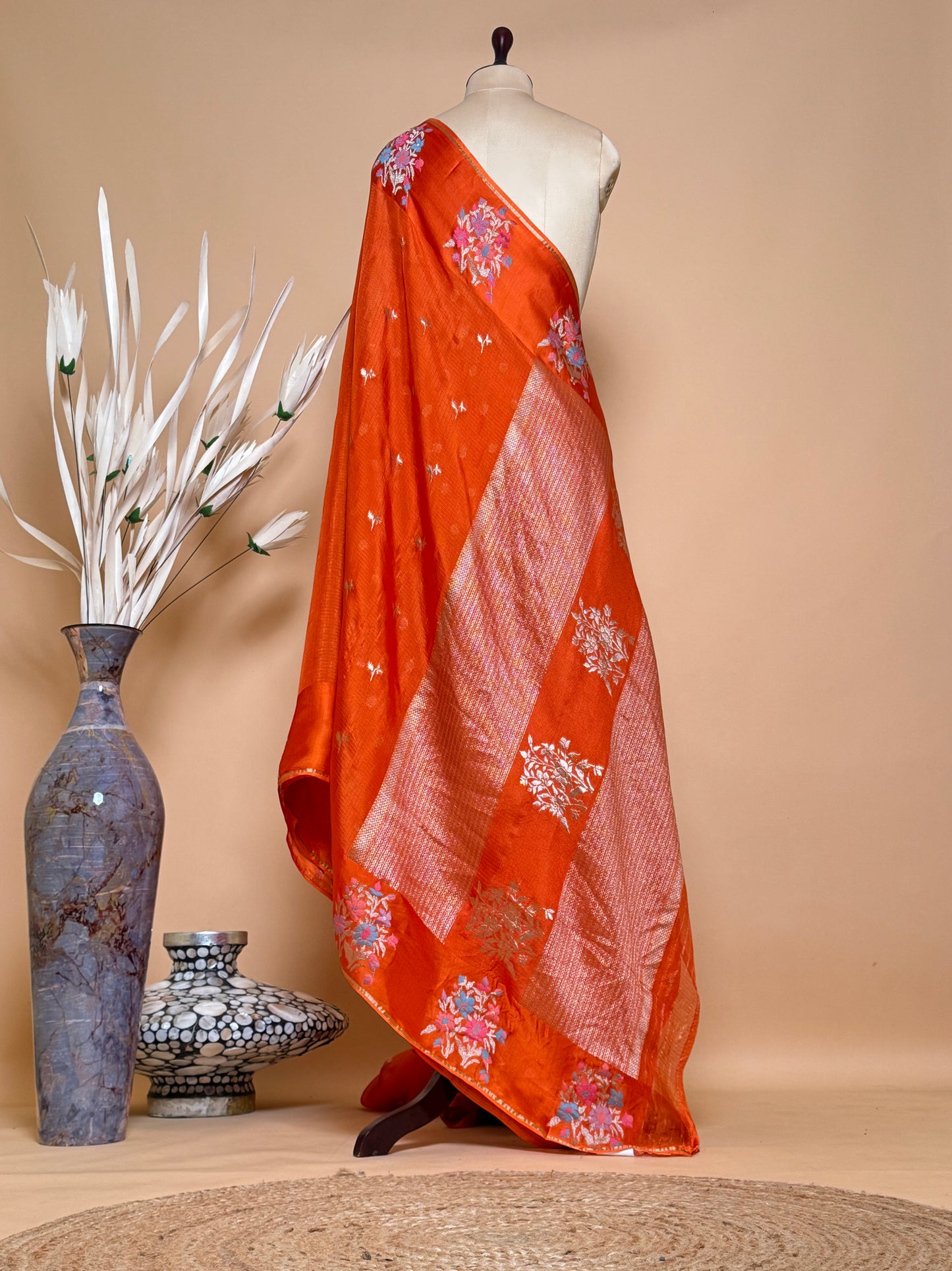 Contemporary Weaved Meenakari Border In Kota Silk Fabric Saree - Orange