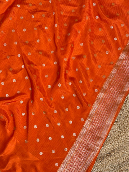 Contemporary Weaved Meenakari Border In Kota Silk Fabric Saree - Orange