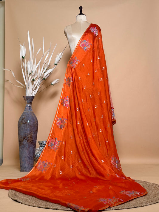 Contemporary Weaved Meenakari Border In Kota Silk Fabric Saree - Orange