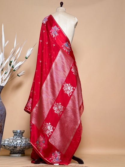 Contemporary Weaved Meenakari Border In Kota Silk Fabric Saree - Red