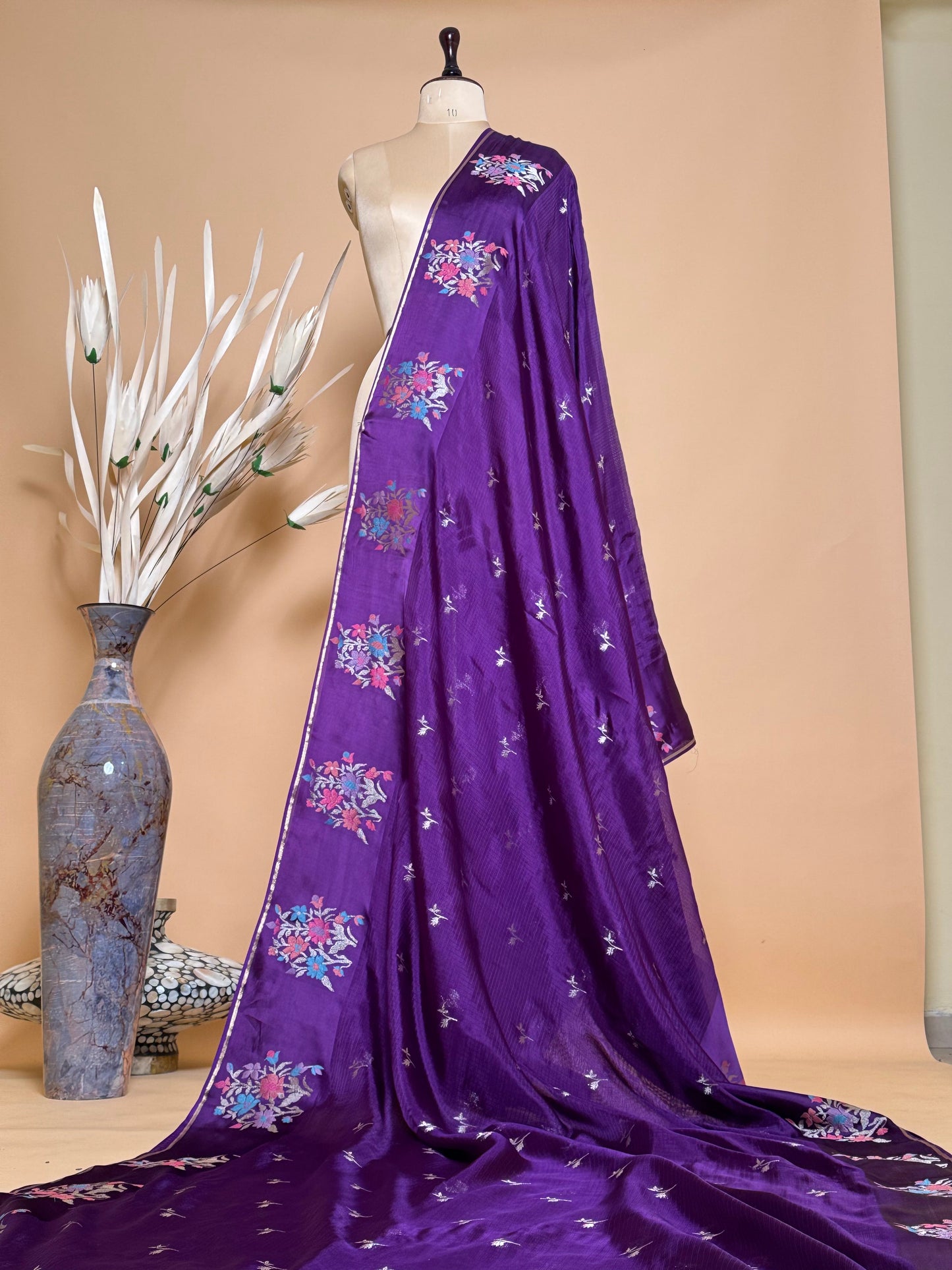Contemporary Weaved Meenakari Border In Kota Silk Fabric Saree - Purple