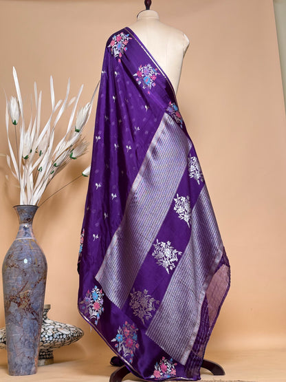 Contemporary Weaved Meenakari Border In Kota Silk Fabric Saree - Purple