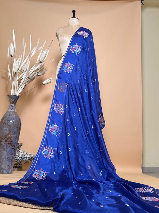 Contemporary Weaved Meenakari Border In Kota Silk Fabric Saree - Blue
