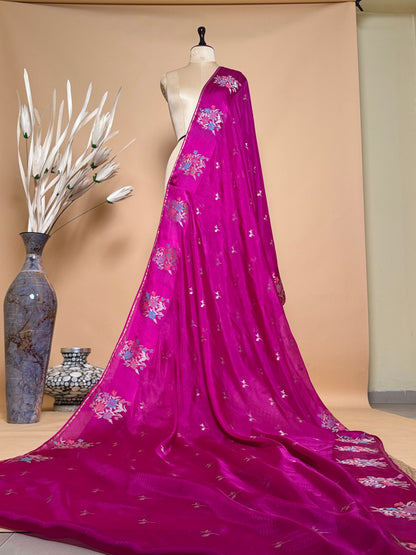 Contemporary Weaved Meenakari Border In Kota Silk Fabric Saree - Wine