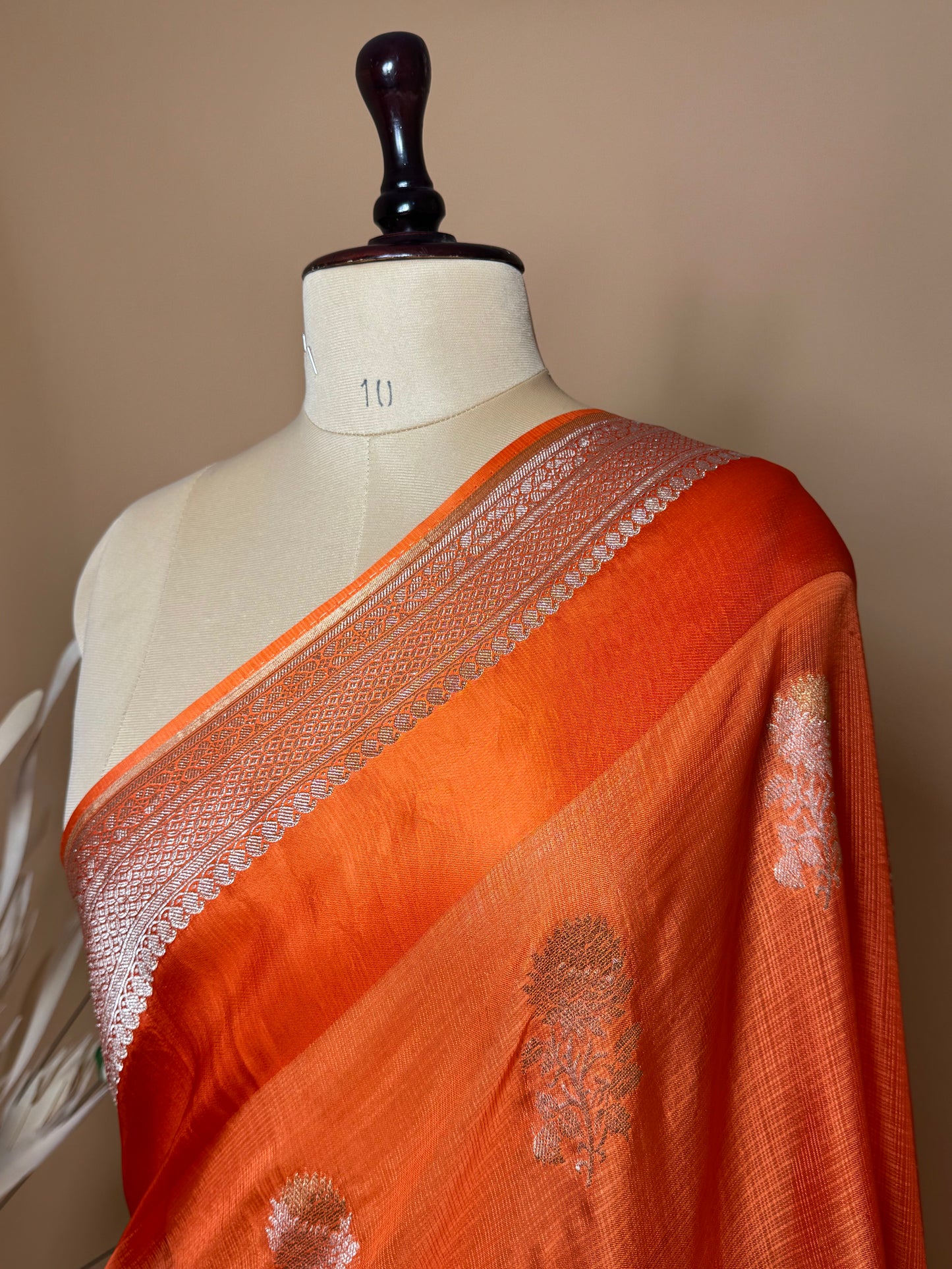 Traditional Banarasi Sona Rupa Flower Butti Weaved On Kota Silk Fabric Saree - Orange