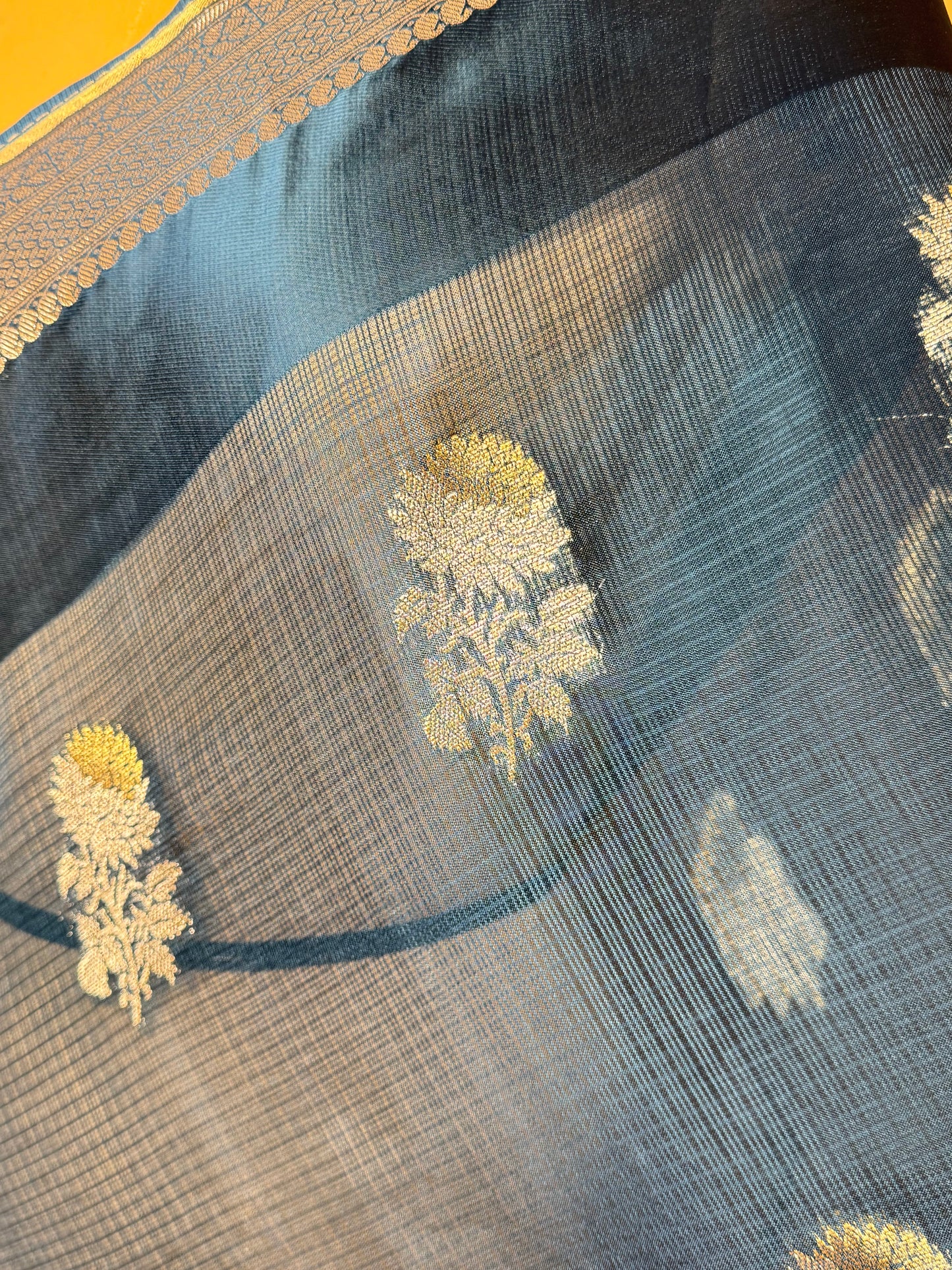 Traditional Banarasi Sona Rupa Flower Butti Weaved On Kota Silk Fabric Saree - Blue