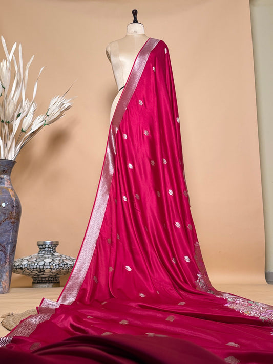 Mashru Silk Meenakari Jungle Theme Border - Pink