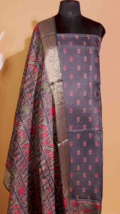 Pure Silk Hand Block Printed Style Unstitched Suit