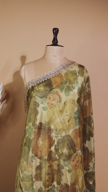 Contemporary Printed Saree With Handwork