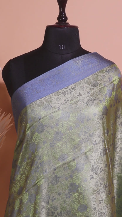 Handloom Banarasi Resham Tanchui In Pure Silk Saree - Green