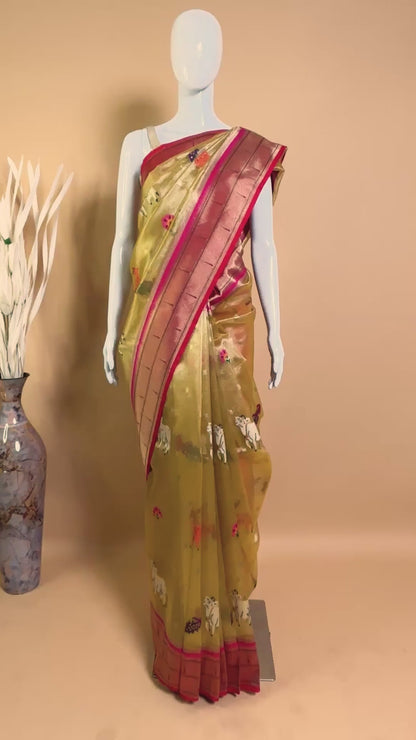 Mashru Silk With Contemporary Style Tiger Motif Saree - Purple