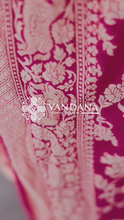 Colorful Banarasi Georgette Khaddi Silk Saree In Shikargah Weaving