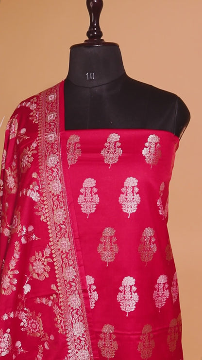Banarasi Kataan Silk Suit Fabrics 3pc - Red