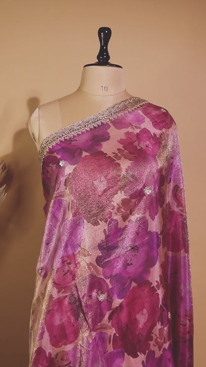 Contemporary Printed Saree With Handwork