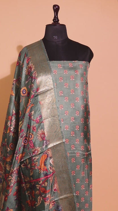 Pure Silk Kalamkari Printed Style Suits - Green