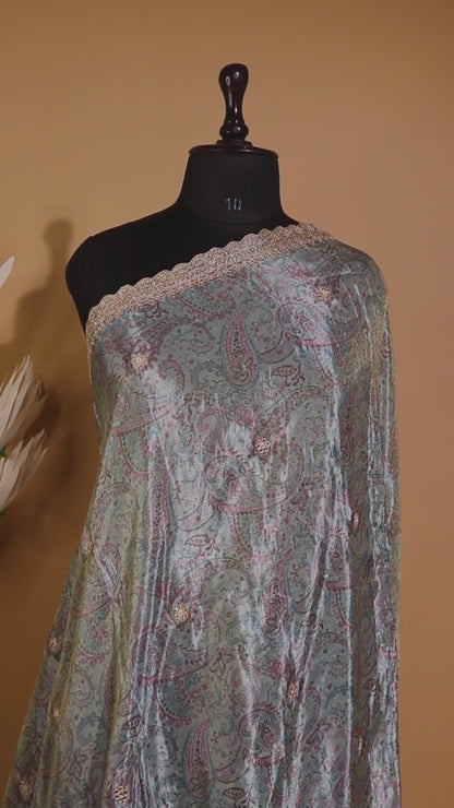 Contemporary Printed Saree With Handwork