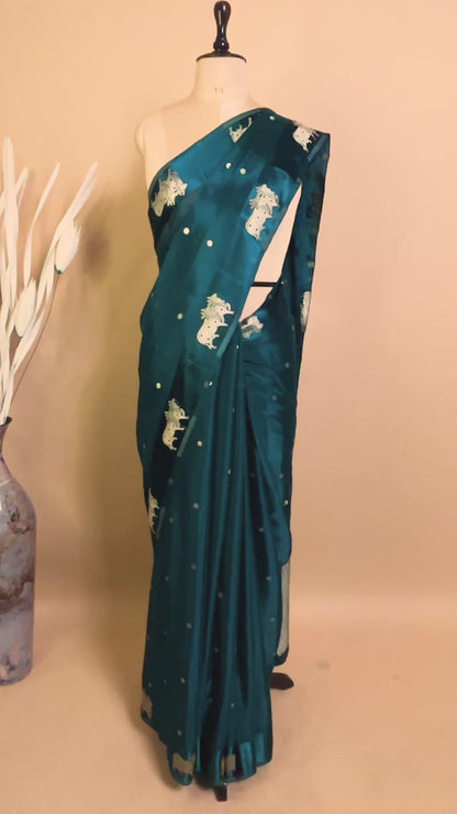 Soft Chinon Saree With Nandi Motif Border -pink