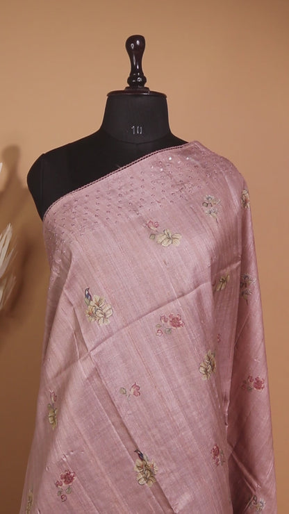 Pure Tussar Silk Printed In Sober N Elegant Taste