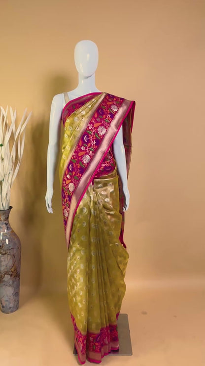 Tissue Saree Contrast Meenakari Border -purple